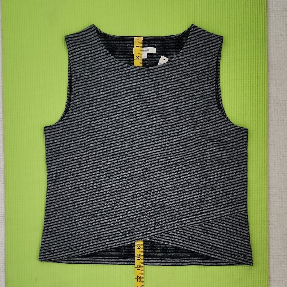 NWT Madewell Black and Gray Striped Sleeveless Crossover Tank Top Size Medium - Picture 7 of 7